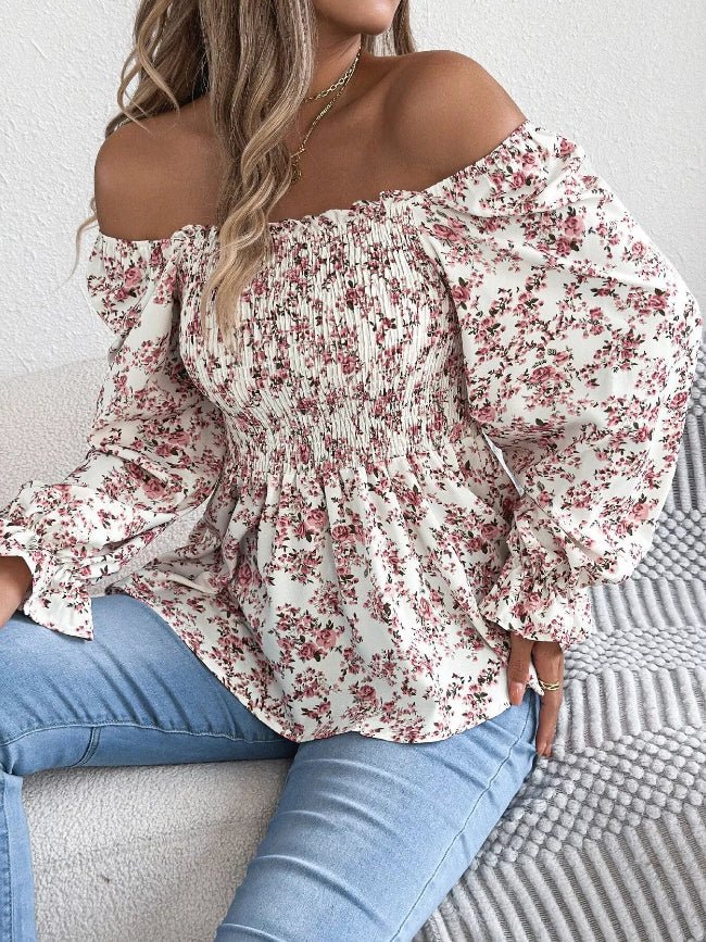 Floral Long Sleeve Peasant Top - Bazaare Mart