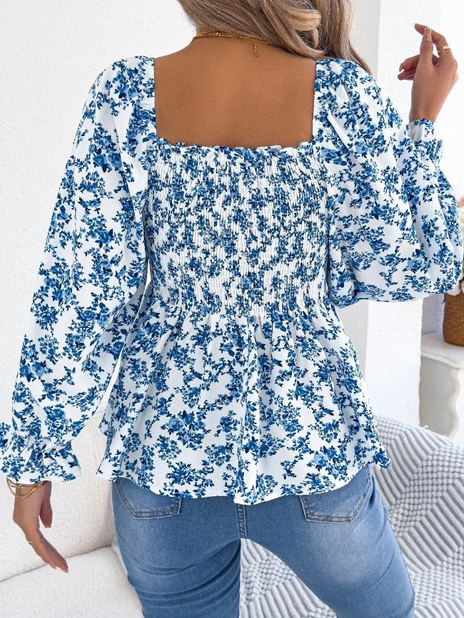 Floral Long Sleeve Peasant Top - Bazaare Mart