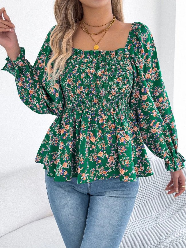 Floral Long Sleeve Peasant Top - Bazaare Mart