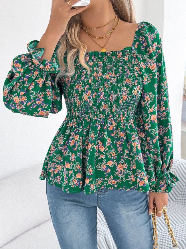 Floral Long Sleeve Peasant Top - Bazaare Mart