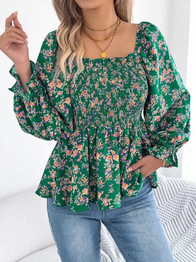 Floral Long Sleeve Peasant Top - Bazaare Mart
