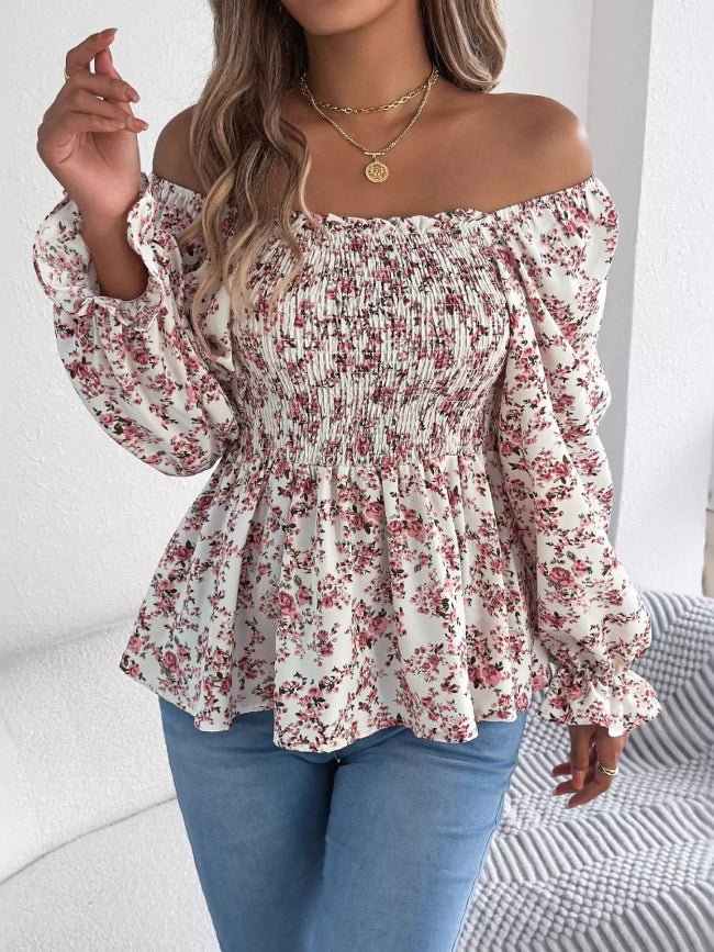 Floral Long Sleeve Peasant Top - Bazaare Mart