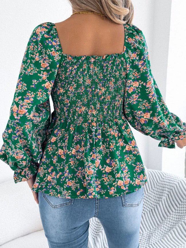 Floral Long Sleeve Peasant Top - Bazaare Mart