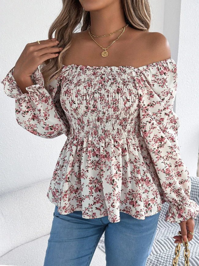 Floral Long Sleeve Peasant Top - Bazaare Mart