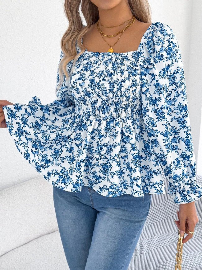 Floral Long Sleeve Peasant Top - Bazaare Mart