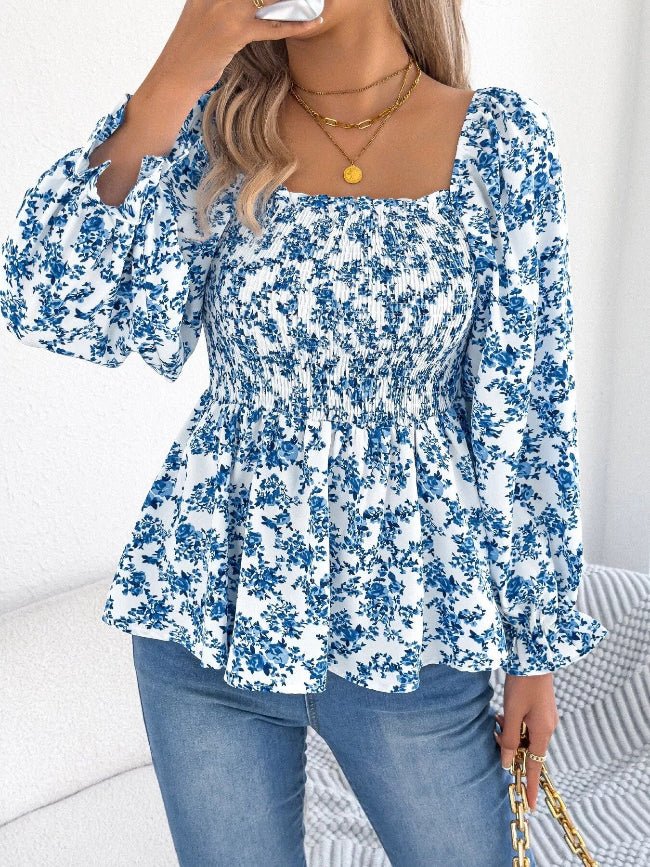 Floral Long Sleeve Peasant Top - Bazaare Mart