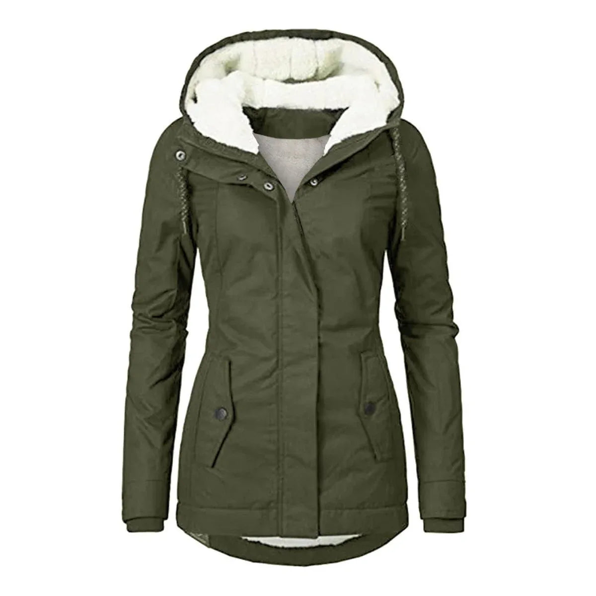 Fur Lined Waterproof Jacket Army Green