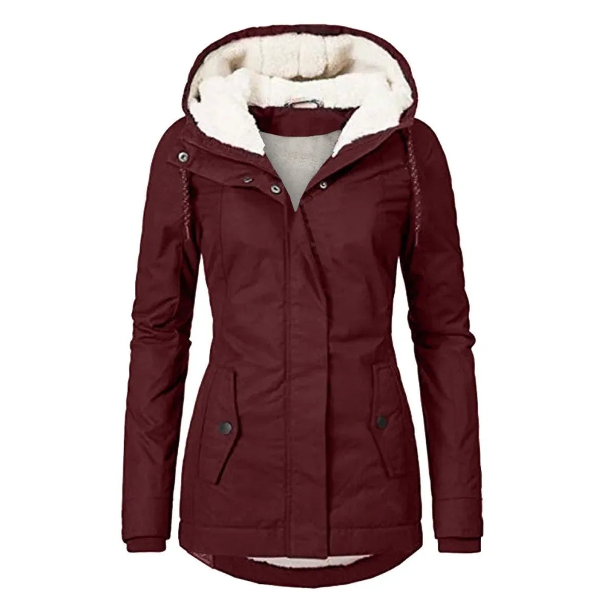 Fur Lined Waterproof Jacket Wine Red
