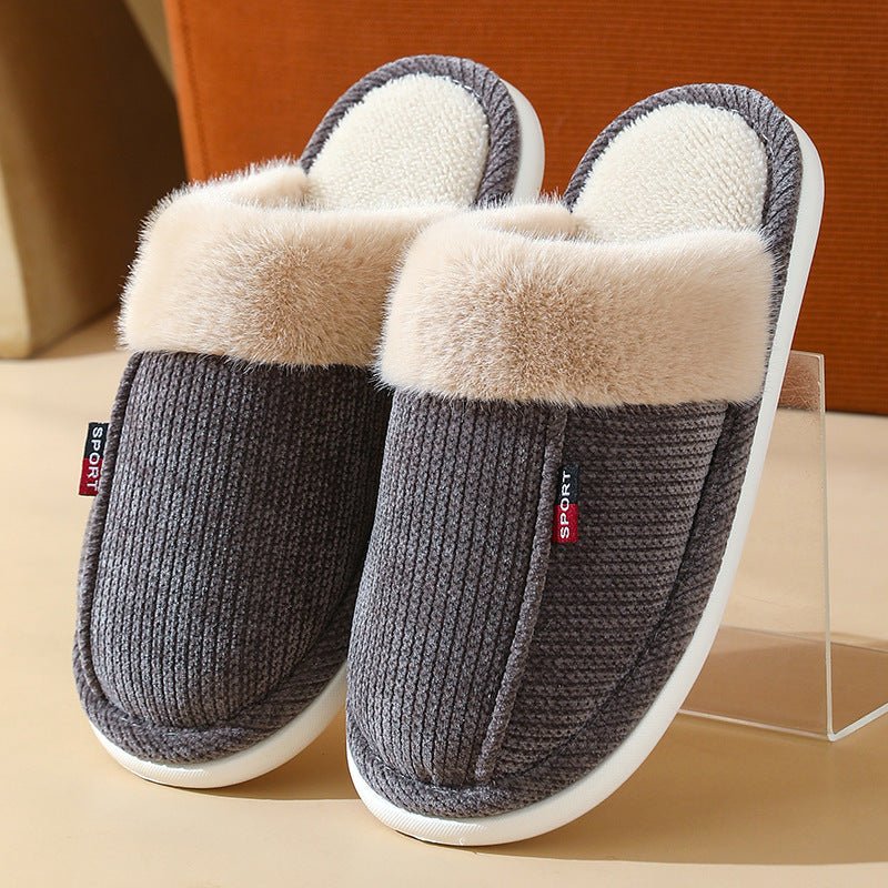 Fur Mouth Corduroy Non - slip Closed Toe Slippers - Bazaare Mart