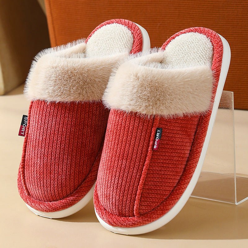 Fur Mouth Corduroy Non - slip Closed Toe Slippers - Bazaare Mart