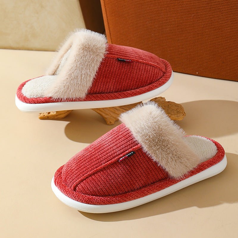Fur Mouth Corduroy Non - slip Closed Toe Slippers - Bazaare Mart