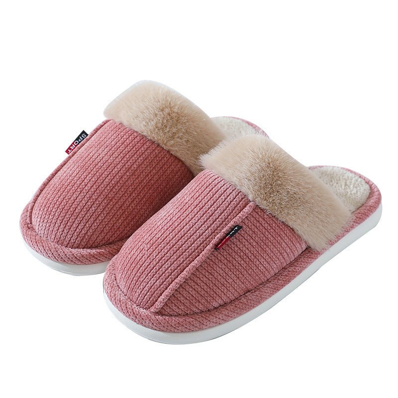 Fur Mouth Corduroy Non - slip Closed Toe Slippers - Bazaare Mart