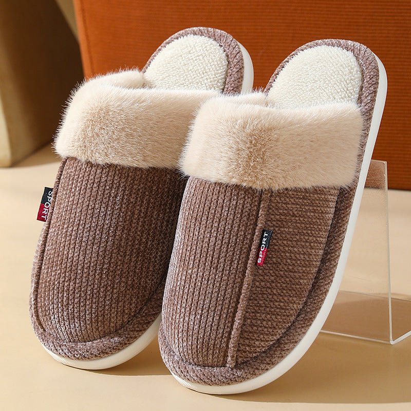 Fur Mouth Corduroy Non - slip Closed Toe Slippers - Bazaare Mart