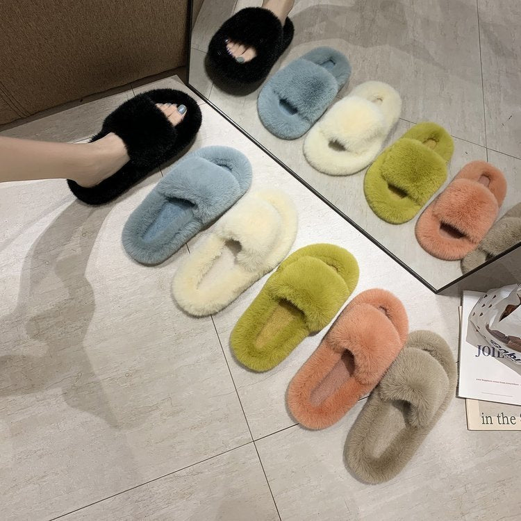 Furry Open Toe Slippers - Bazaare Mart