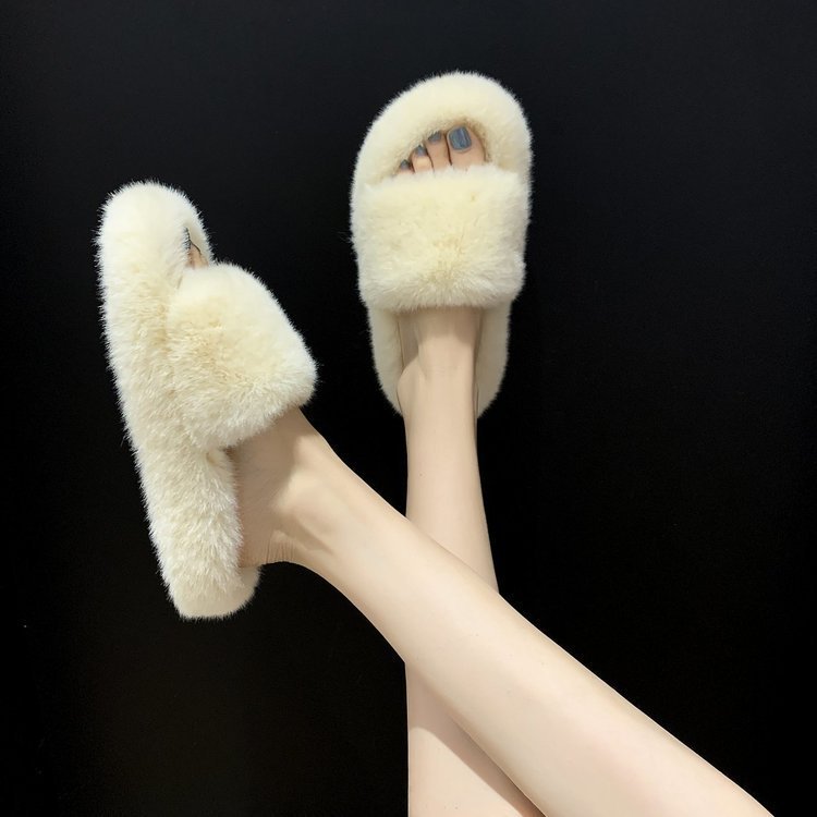 Furry Open Toe Slippers - Bazaare Mart