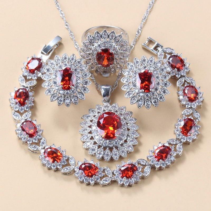 Garnet CZ 4 Pc Jewelry Set - Bazaare Mart