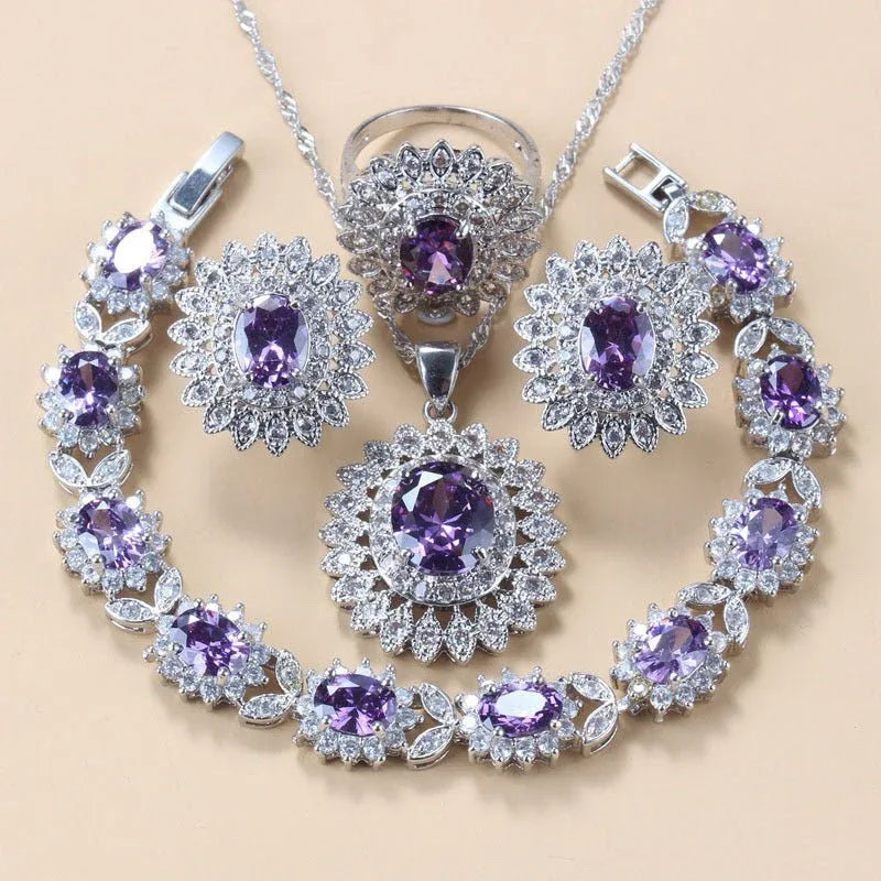 Garnet CZ 4 Pc Jewelry Set - Bazaare Mart