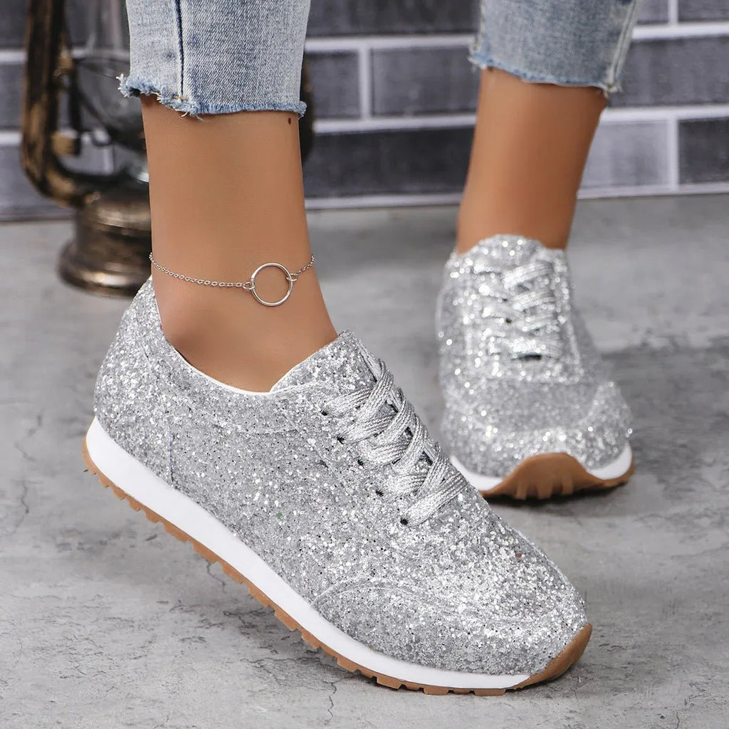 Glitter Lace-up Sneakers Bazaare Mart Glitter Canvas Sneakers