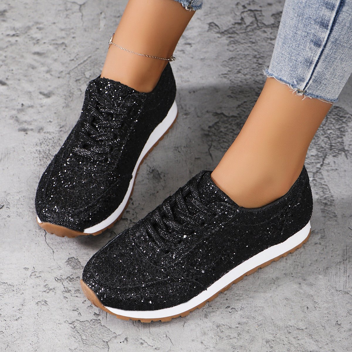 Glitter Lace - up Sneakers - Bazaare Mart