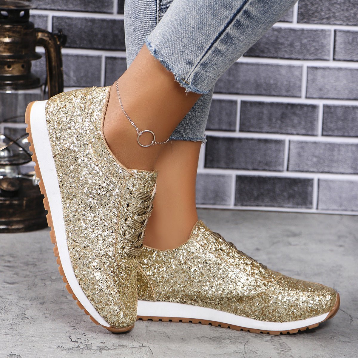 Glitter Lace - up Sneakers - Bazaare Mart