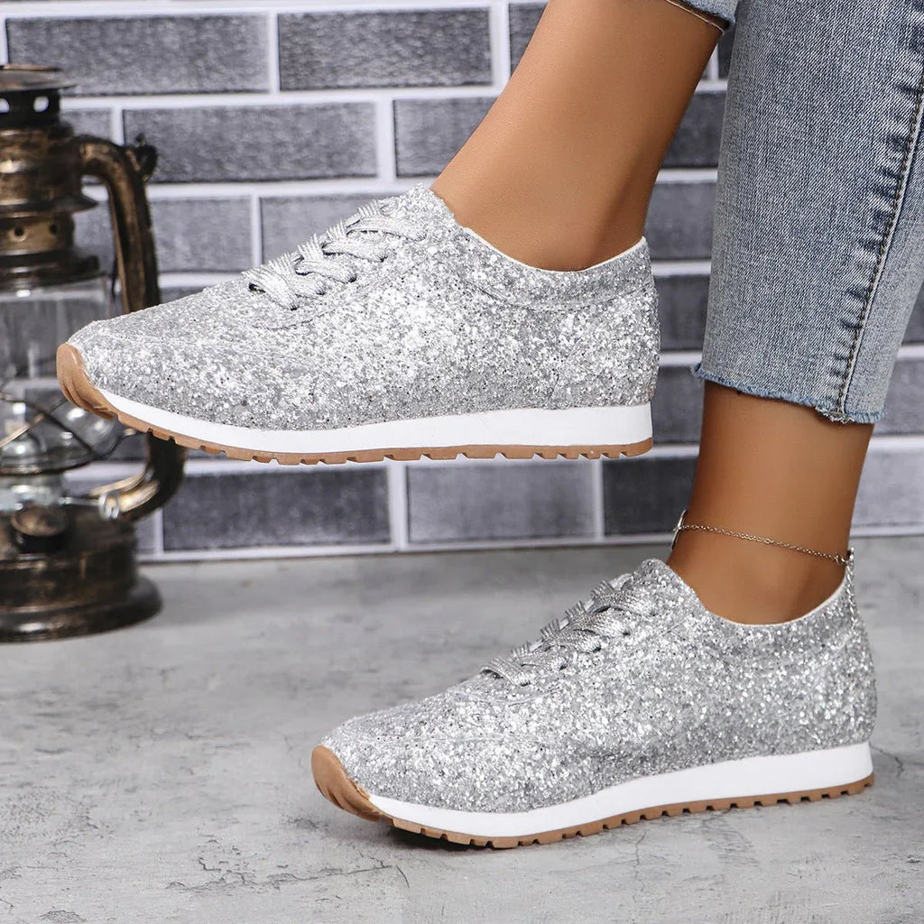 Glitter Lace-up Sneakers Bazaare Mart Glitter Canvas Sneakers