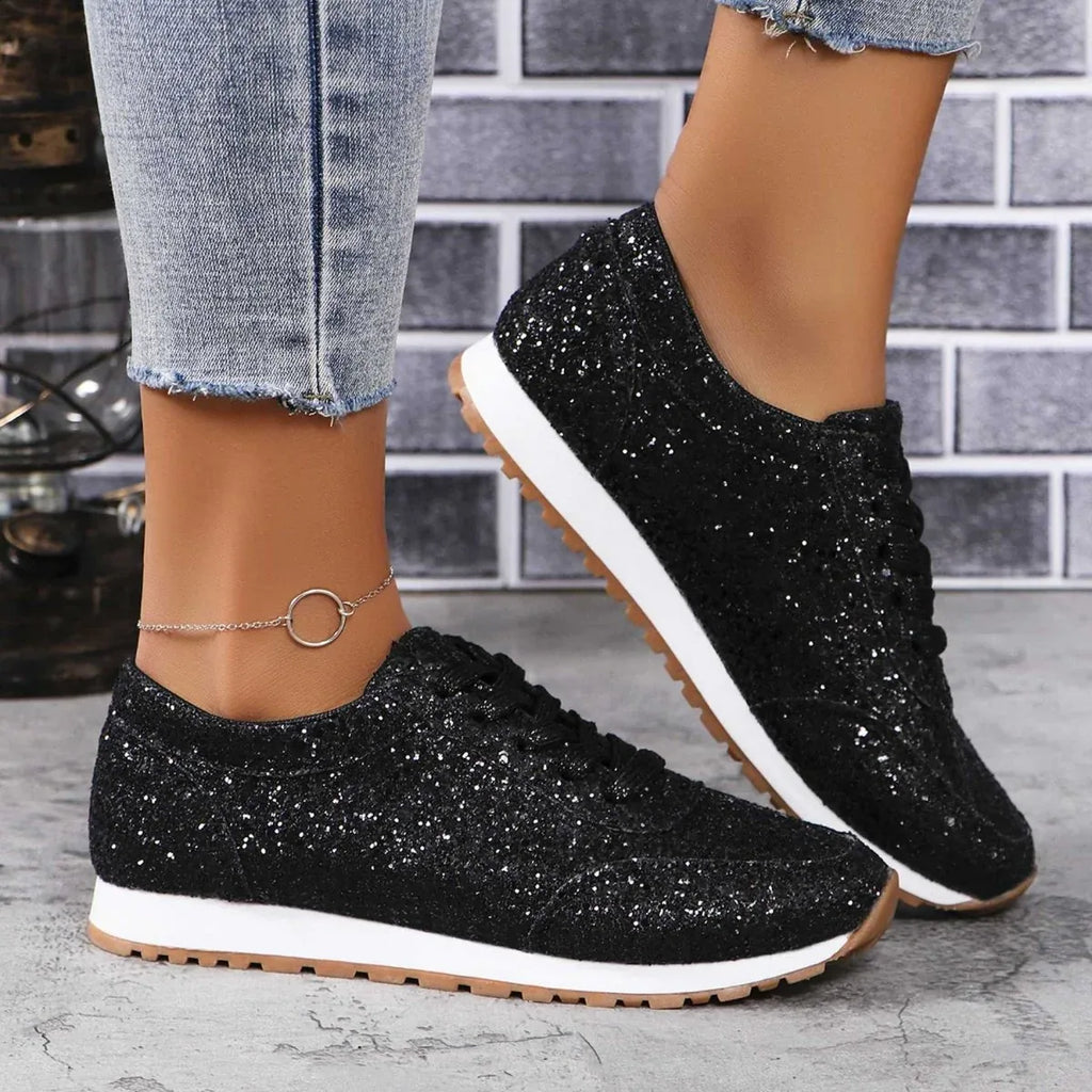 Glitter Lace-up Sneakers Black Bazaare Mart Glitter Canvas Sneakers
