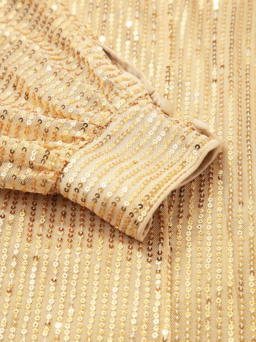 Gold Metallic Long Puff Sleeve High Neck Blouse Bazaare Mart Metallic Long Sleeve High Neck Blouse