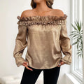 Gold Off-shoulder Ruffled Long Sleeve Blouse Gold Bazaare Mart Gold Off Shoulder Long Sleeve Ruffled Bl