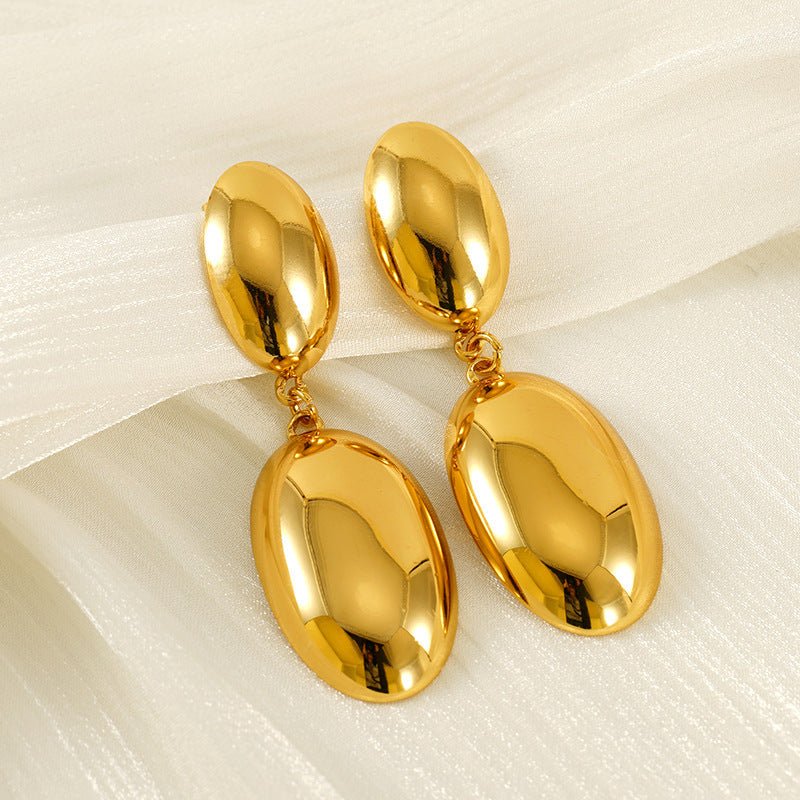 Gold Oval Drop Earrings - Bazaare Mart