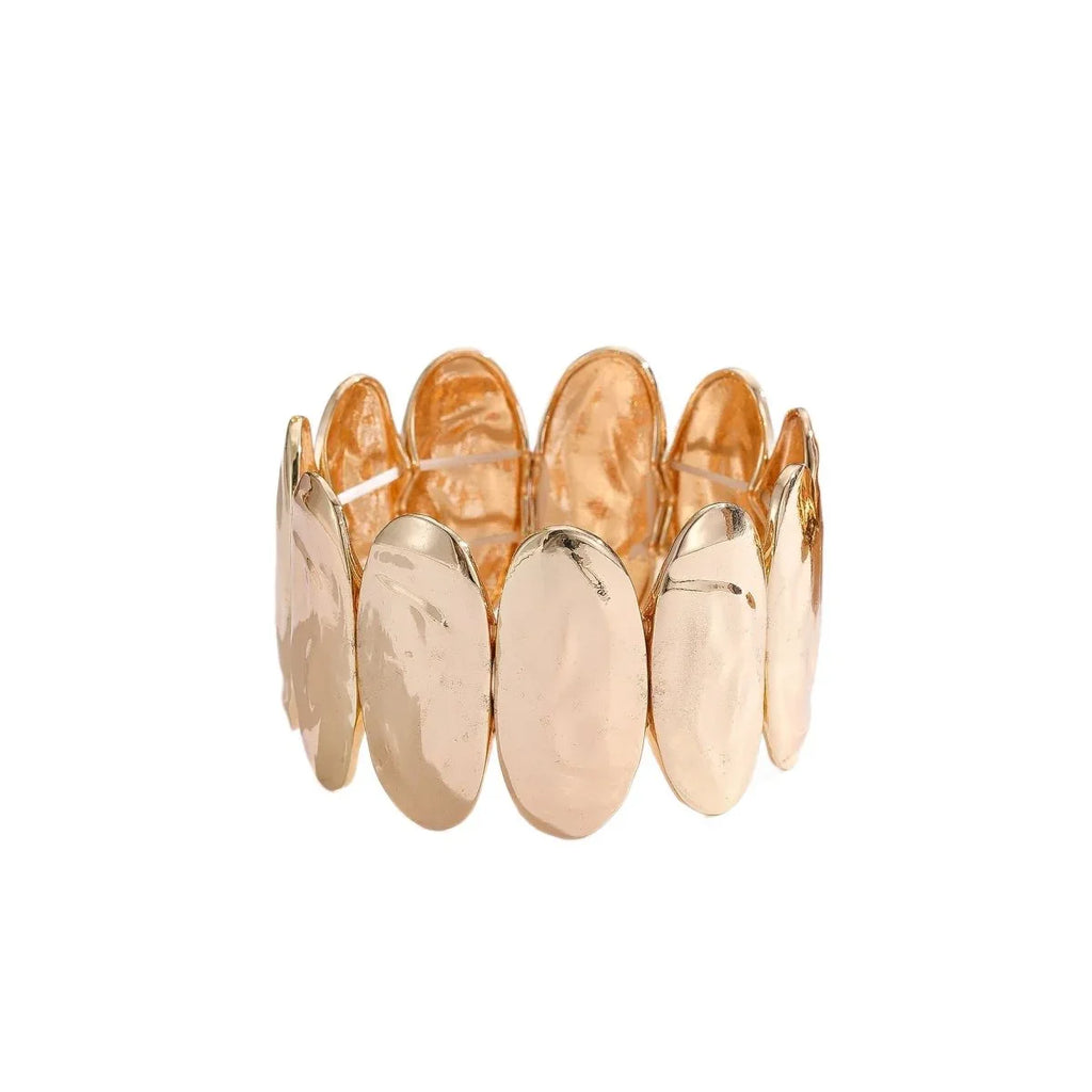 Gold Oval Exaggerated Elliptical Stretch Bracelet - Bazaare Mart