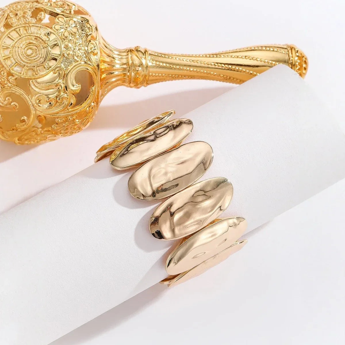 Gold Oval Exaggerated Elliptical Stretch Bracelet - Bazaare Mart