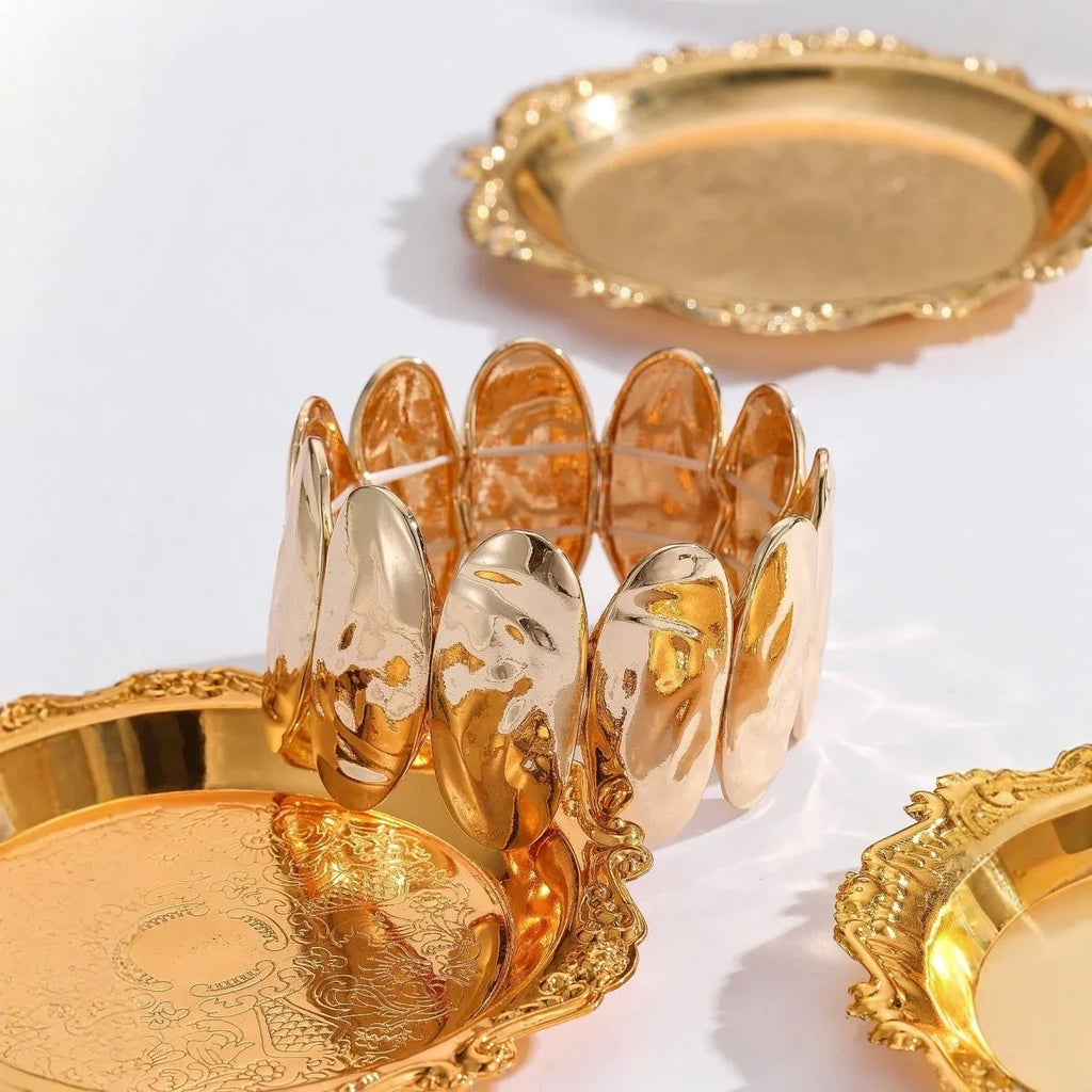 Gold Oval Exaggerated Elliptical Stretch Bracelet - Bazaare Mart