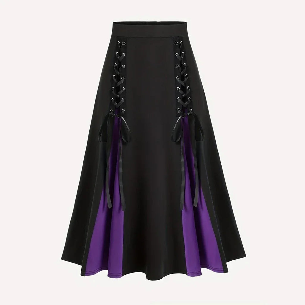 Gothic Pleated Pop Of Color Skirt Bazaare Mart Black & Purple Gothic Skirt