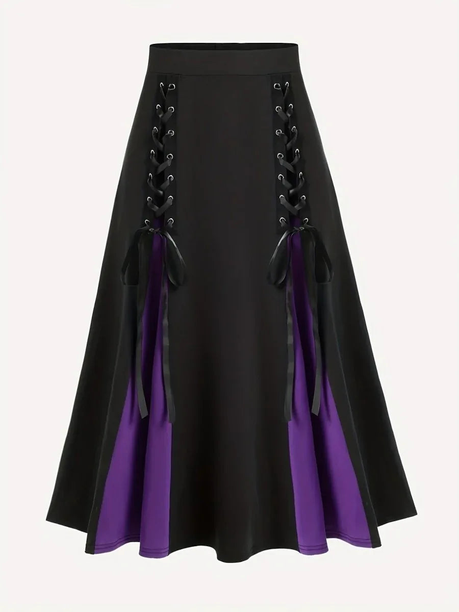 Gothic Pleated Pop Of Color Skirt Bazaare Mart Black & Purple Gothic Skirt