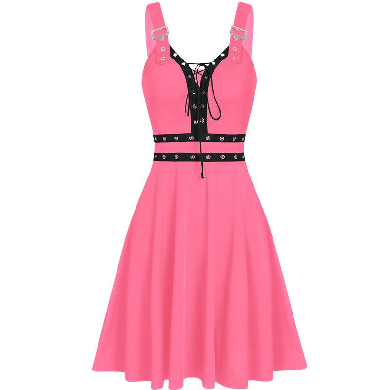 Gothic Punk Style Stitched Strap Dress - Bazaare Mart