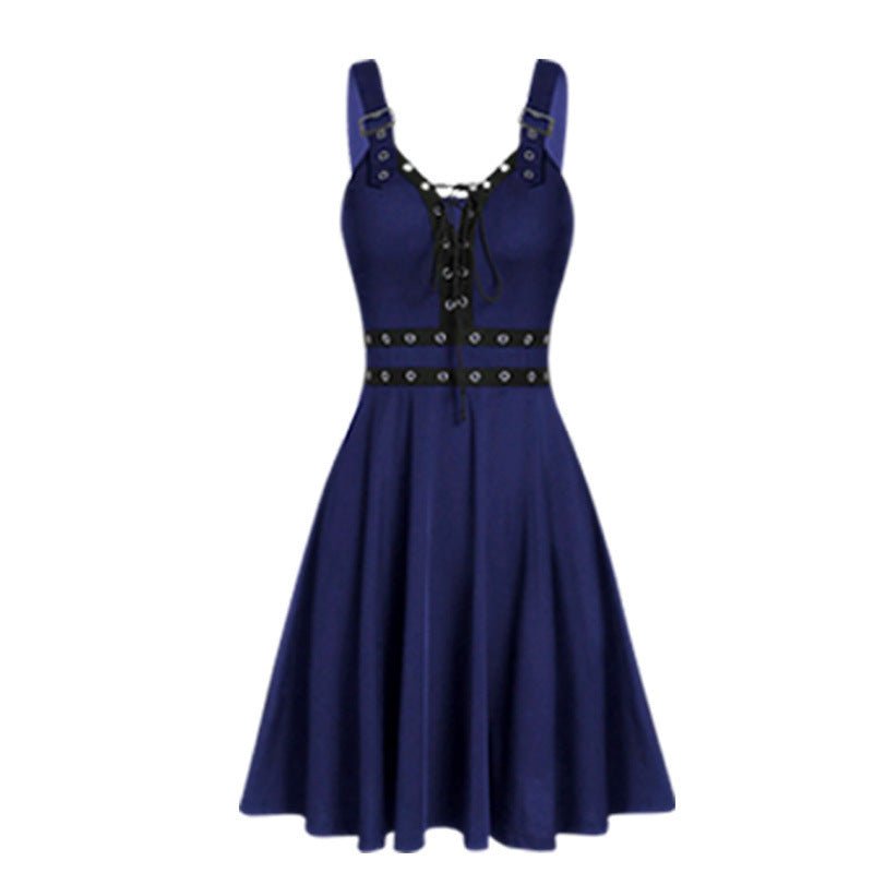 Gothic Punk Style Stitched Strap Dress - Bazaare Mart