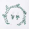 Green Crystal Leaf Crown and Earrings Green Bazaare Mart Green Leaf Jewelry