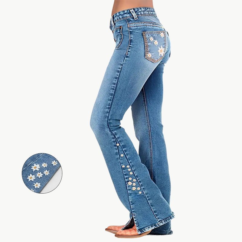High - Waist Embroidered Boot Cut Jeans - Bazaare Mart