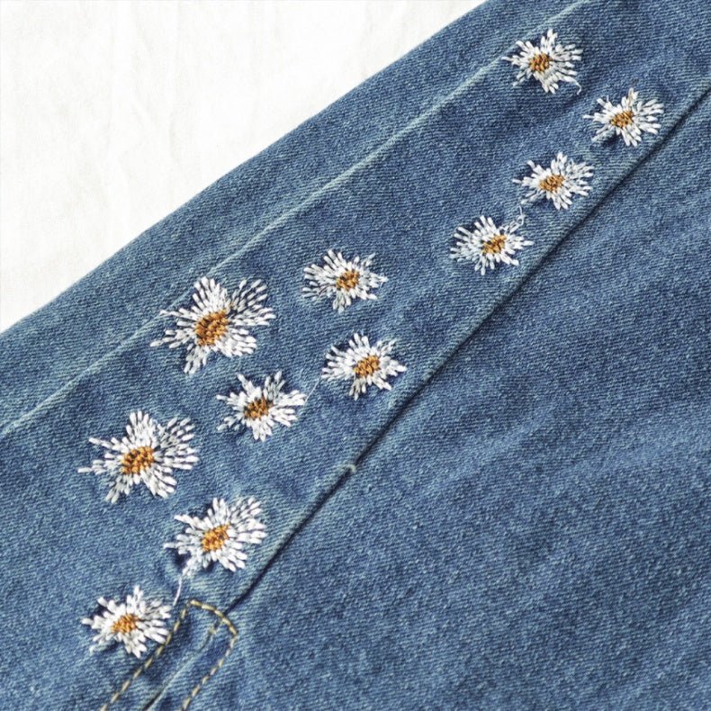 High - Waist Embroidered Boot Cut Jeans - Bazaare Mart
