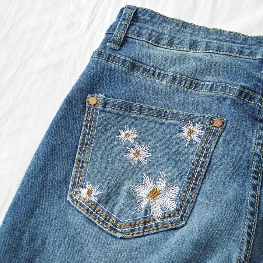 High - Waist Embroidered Boot Cut Jeans - Bazaare Mart