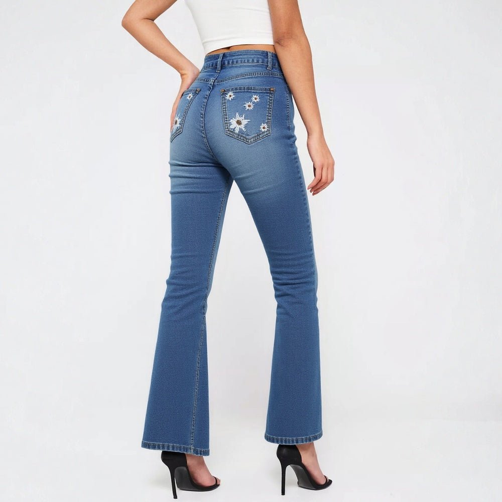 High - Waist Embroidered Boot Cut Jeans - Bazaare Mart