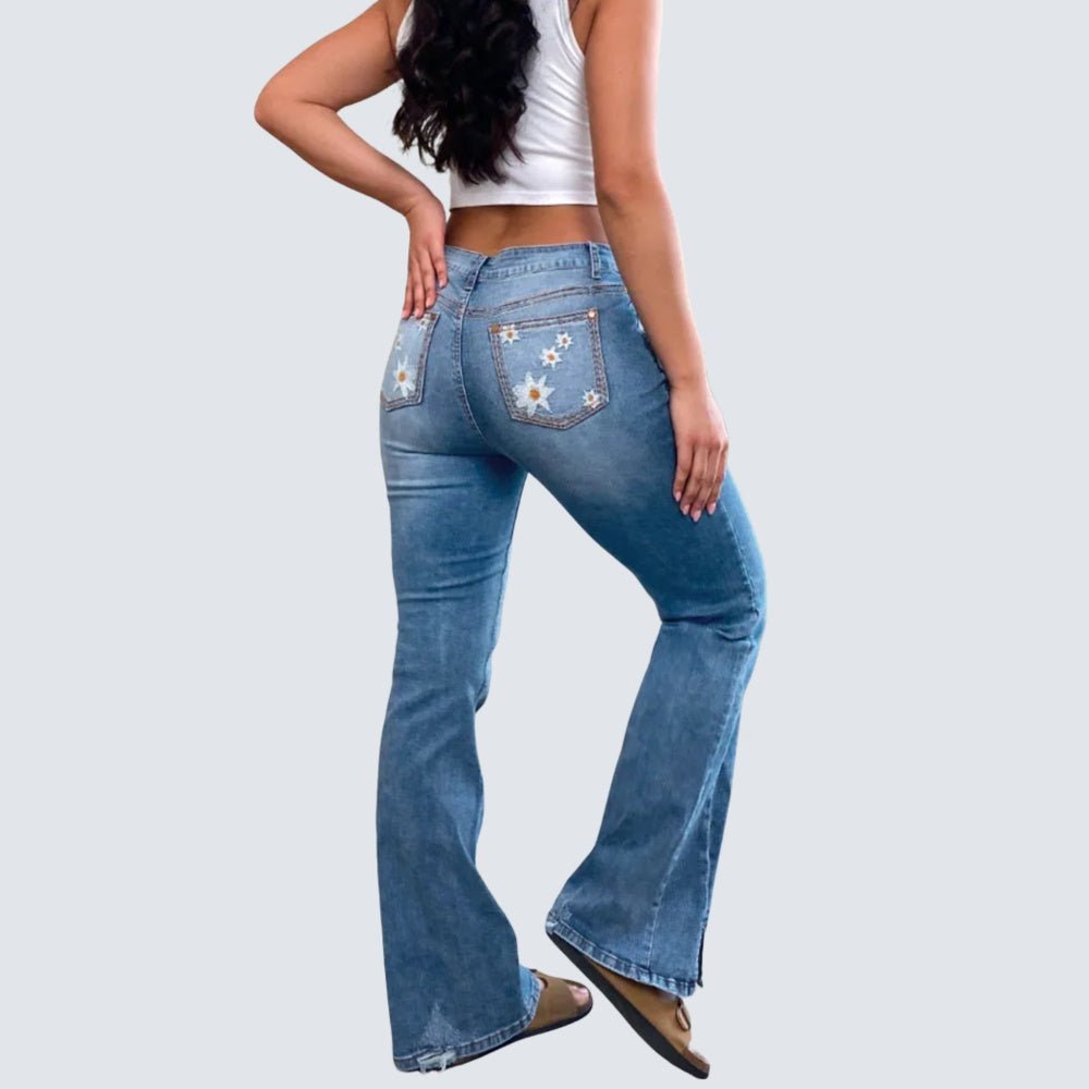 High - Waist Embroidered Boot Cut Jeans - Bazaare Mart