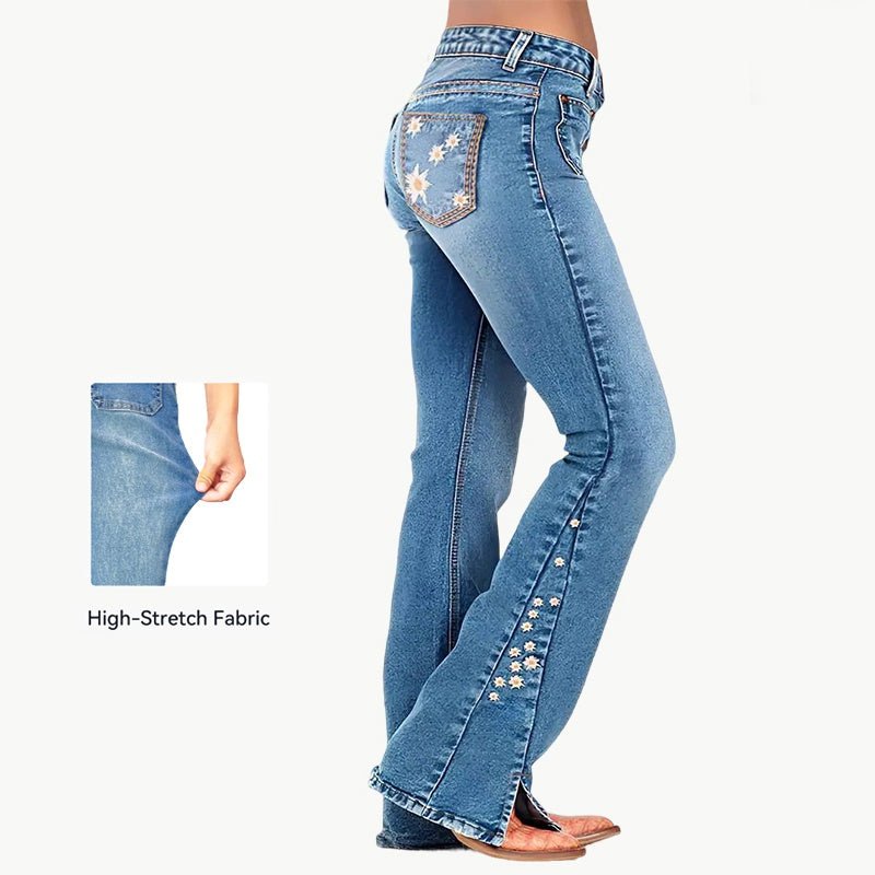 High - Waist Embroidered Boot Cut Jeans - Bazaare Mart