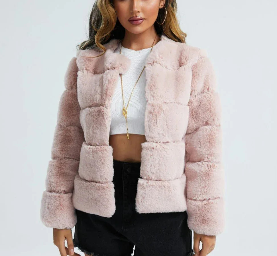 Horizontal Stitch Artificial Fox Fur Pink Bazaare Mart Faux Fox Fur Jacket