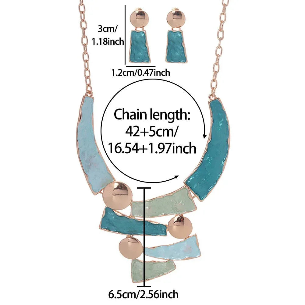 Irregular Geo Earring Necklace Set - Bazaare Mart