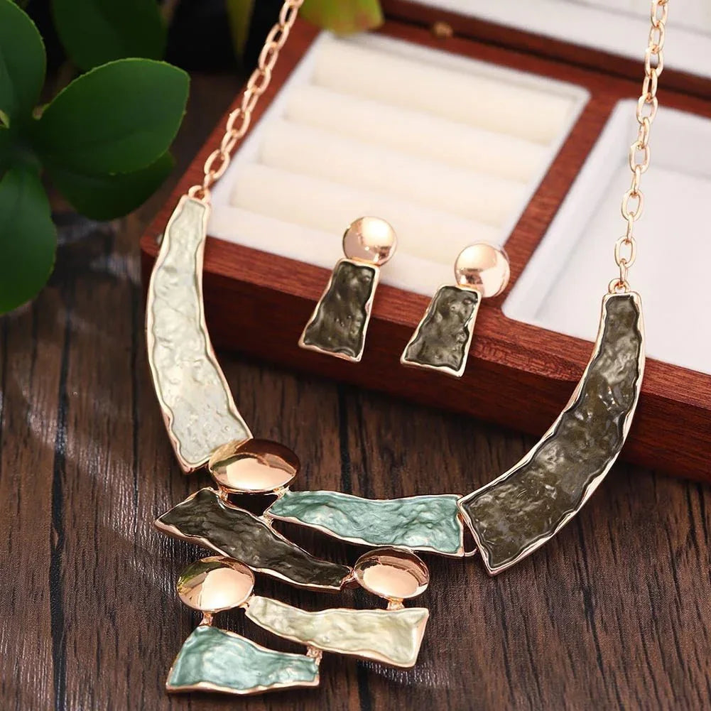 Irregular Geo Earring Necklace Set - Bazaare Mart
