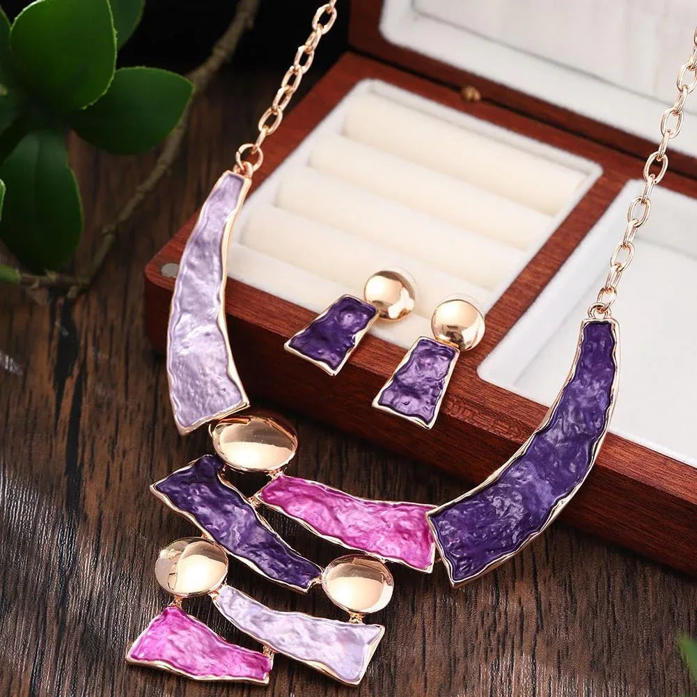 Irregular Geo Earring Necklace Set - Bazaare Mart