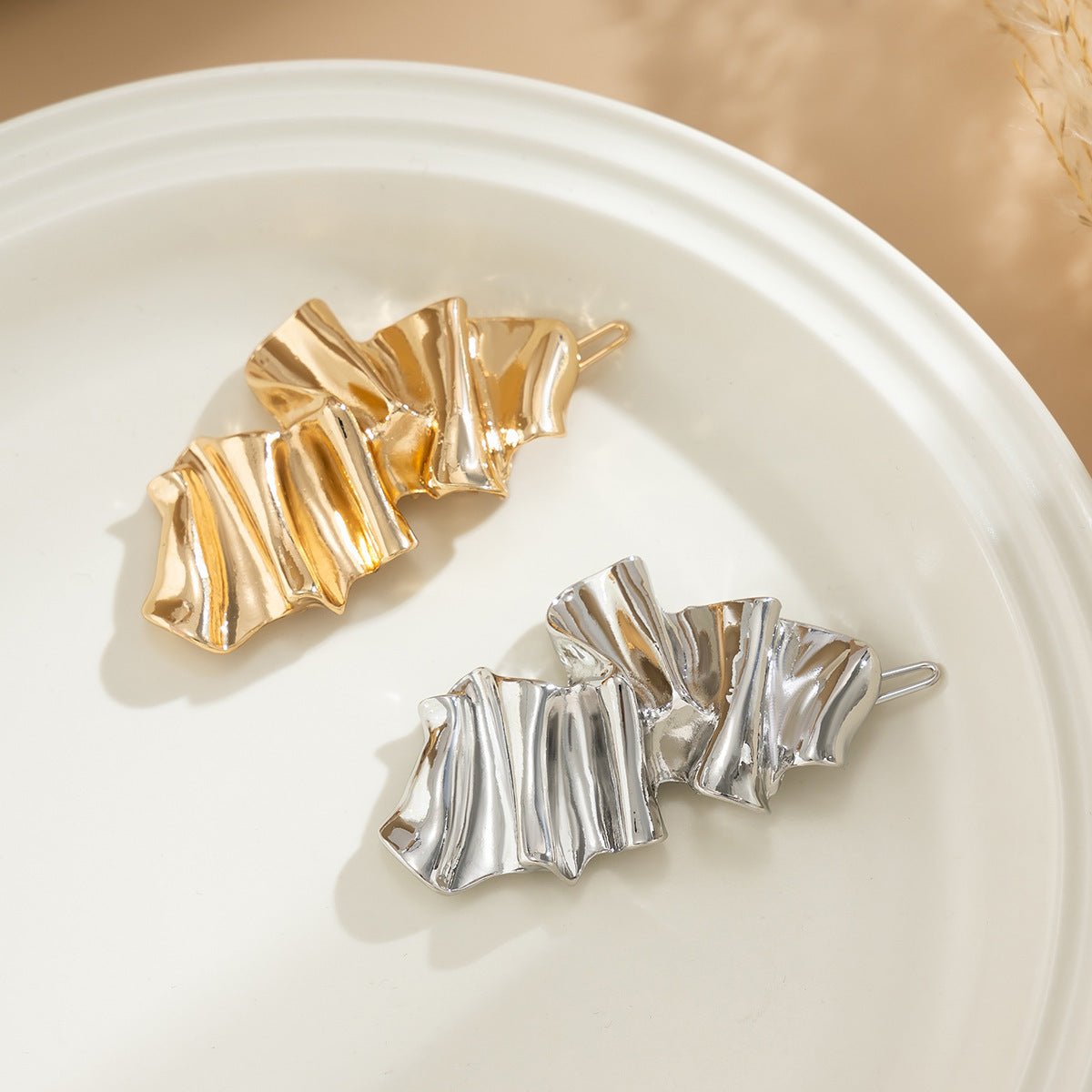 Irregular Pleated Rectangle Barrettes - Bazaare Mart