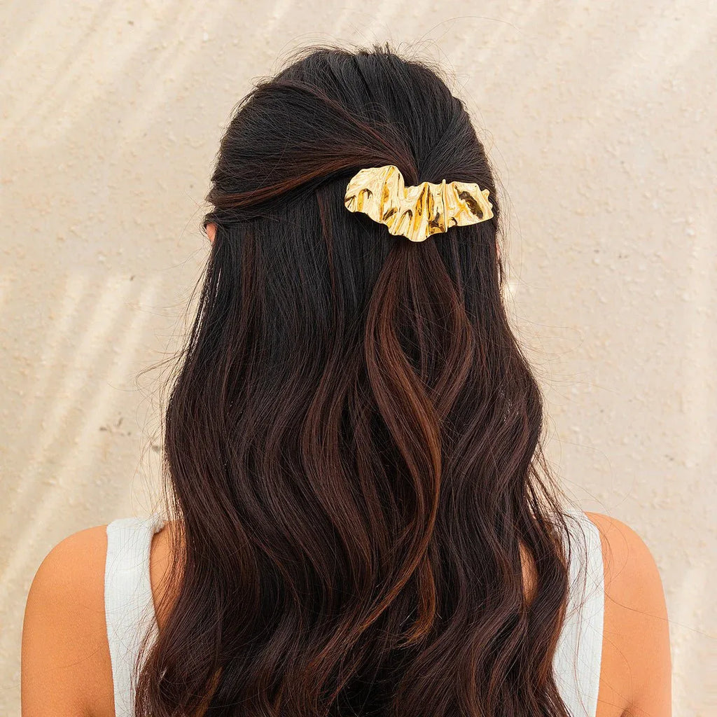 Irregular Pleated Rectangle Barrettes Bazaare Mart Hammered Brass Square Barrette