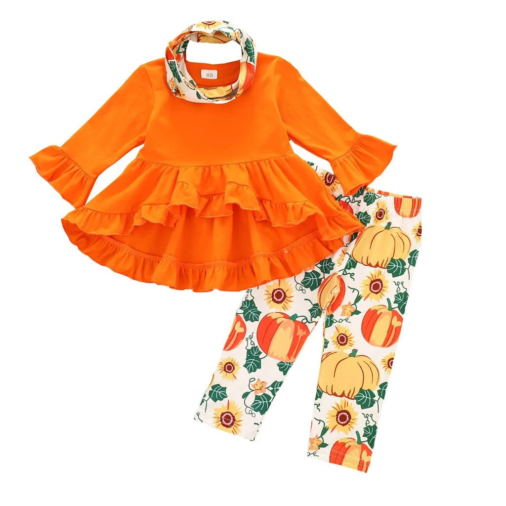 Toddler Fall Pumpkin Print Dress Set